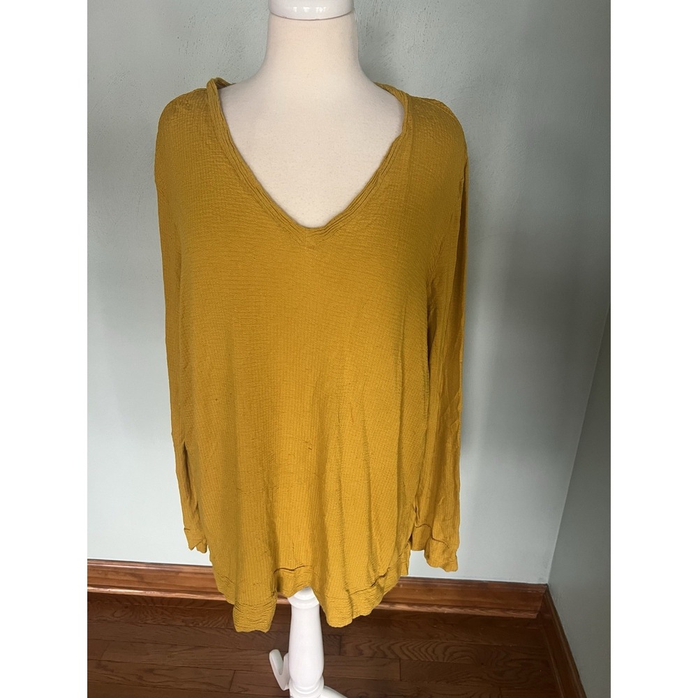 Adrianna Papell Golden Rod Shirt V-neck Top Casual Steeet Daily Flowy Sz 2XL XXL